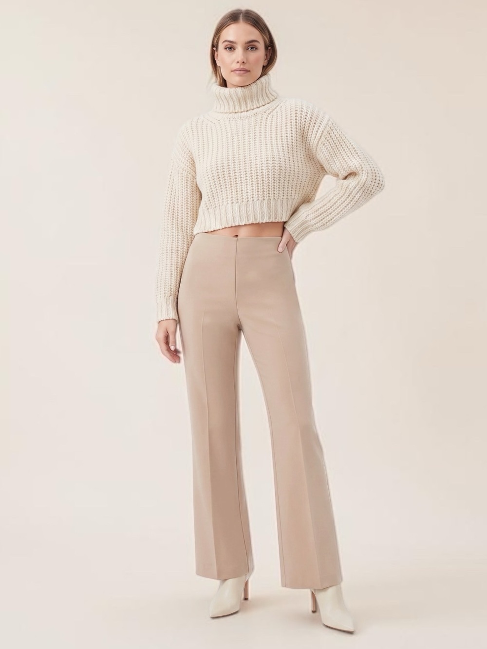 Trina Turk Tan Tailored Wide Leg Trouser Pants Womens Sz 8 Long Inseam 33”